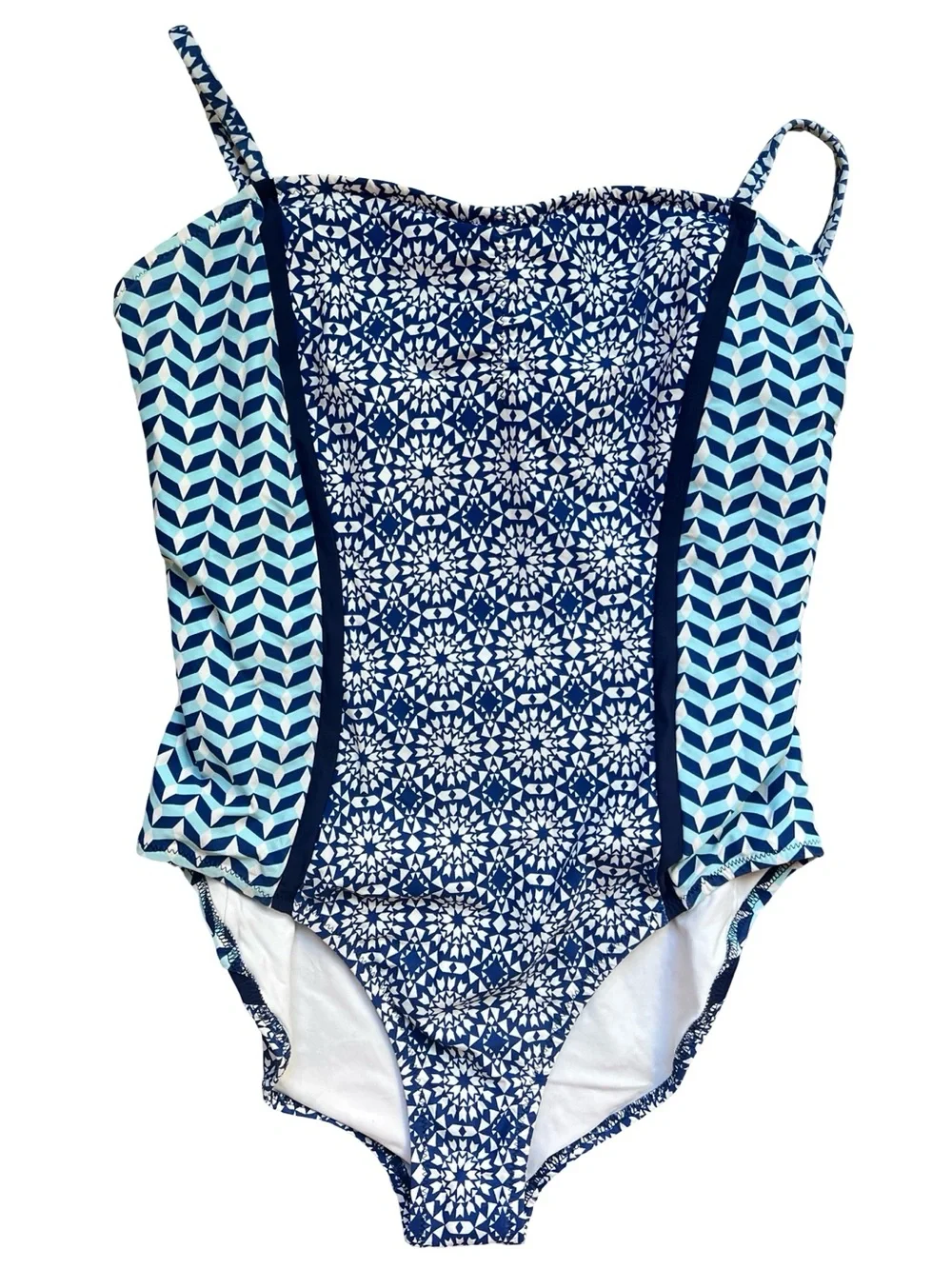 Helen Jon Geometric Blue Patterned One-Piece Swimsuit Large